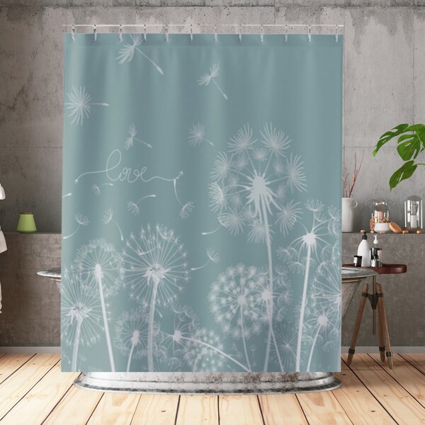 Dandelion Blue Pattern Print Bathroom Shower Curtain