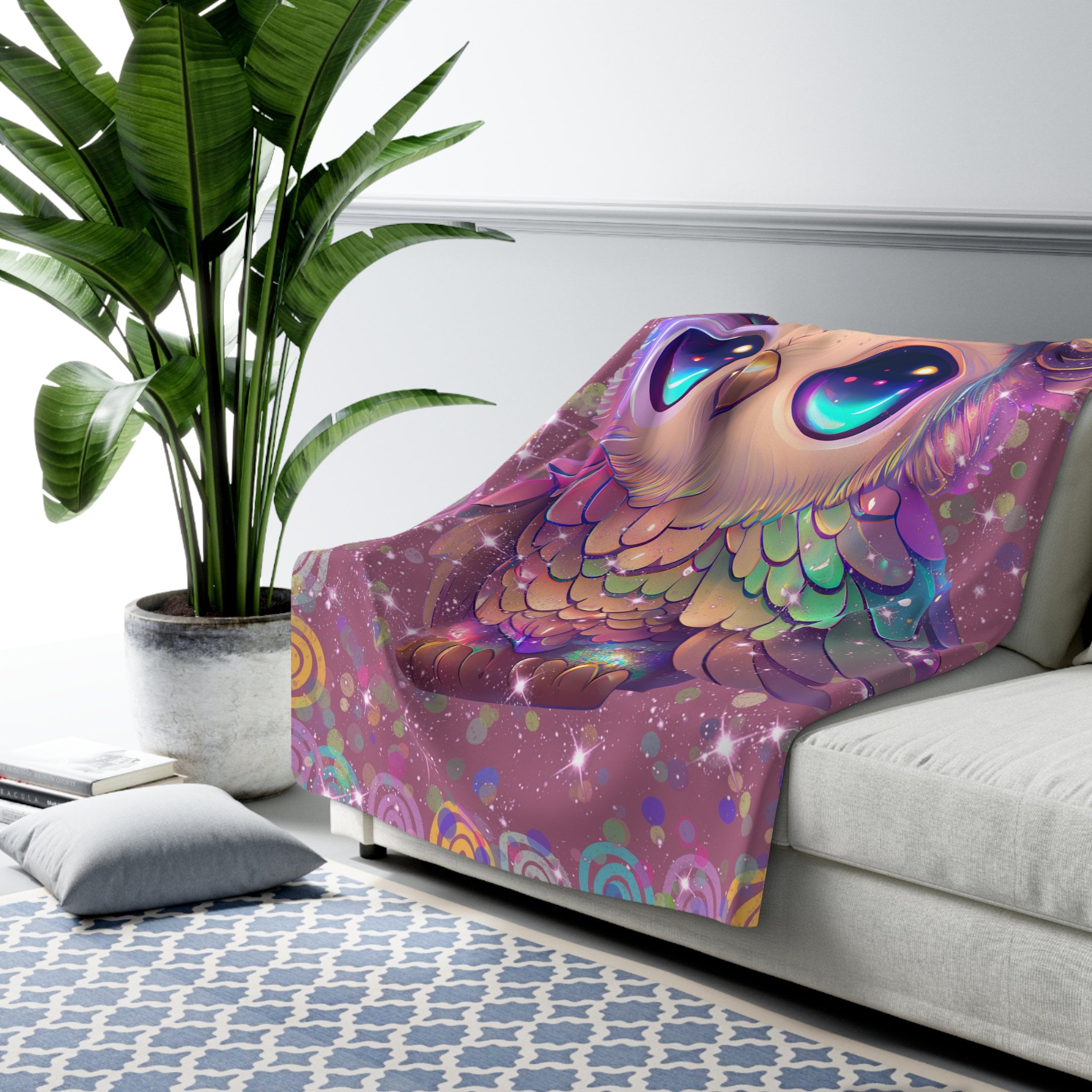 Magic Owl Sherpa Fleece Throw Blanket | Cute Animal Decor