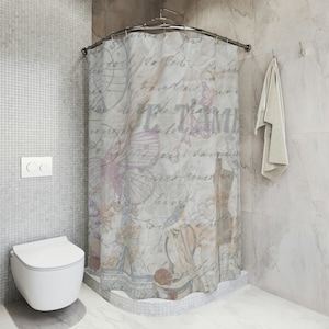 French Shabby Chic Shower Curtain | French Farmhouse Shower Curtain | Modern Vintage Paris Bathroom Set | Paris Inspired Shower Curtain