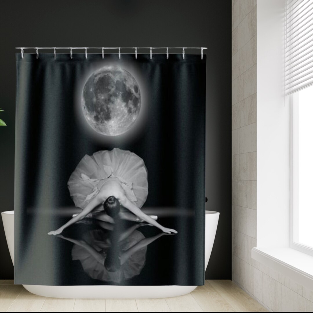 Ballerina Shower Curtain Black White Ballet Home Moon Dance Home Décor Ballet Bathroom Ballerina
