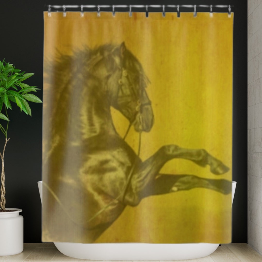 Black Horse Gold Shower Curtain Black Horse Bath Linen Golden Haze