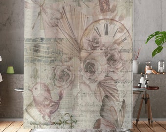 Romantic French Shower Curtain | French Cottagecore Shower Curtain | French Farmhouse Bath Décor | Parisian Rose Shower Curtain