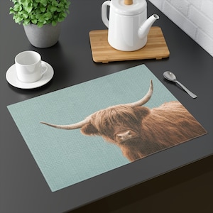 Flauschiges Highland Kuh Tischset | Cattle Ranch Tisch-Platzset | flauschige Kuh Bauernhaus Tischwäsche | Highland Kuh Farm Kern Tisch Tischset
