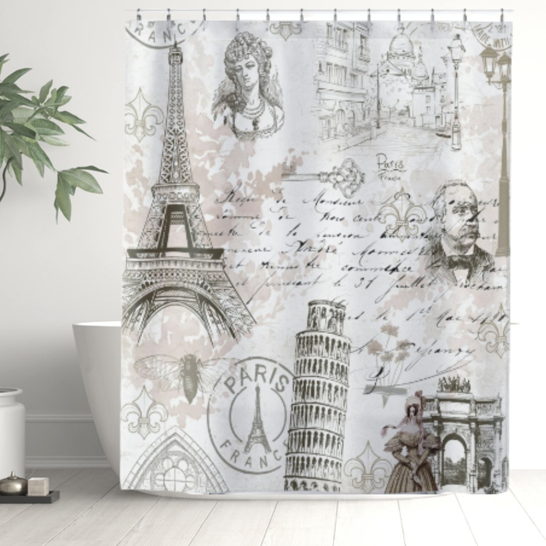 French Shabby Chic Shower Curtain French Ephemera Bathroom Décor Paris