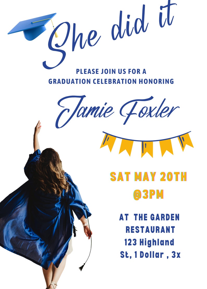 She Did It Graduation Invitation Template Printable - Etsy