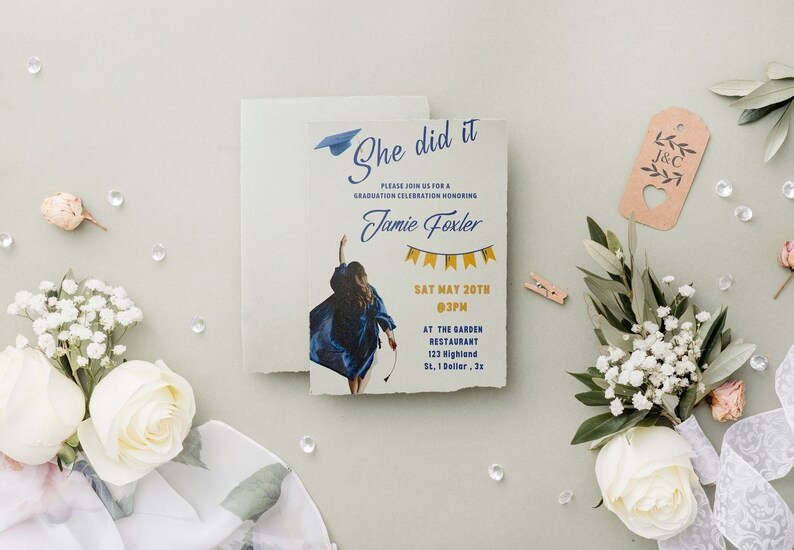 She Did It Graduation Invitation Template Printable - Etsy