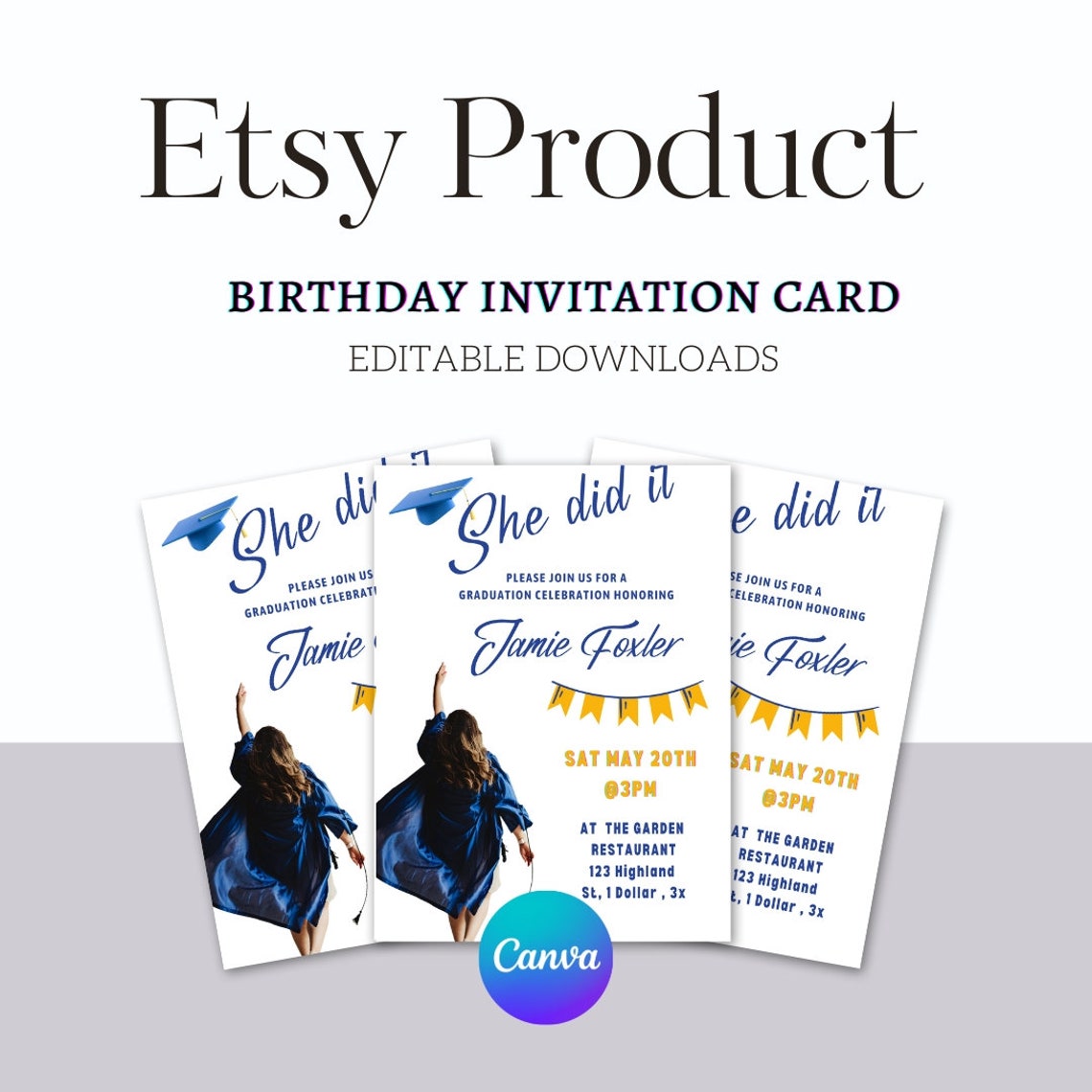 She Did It Graduation Invitation Template Printable - Etsy