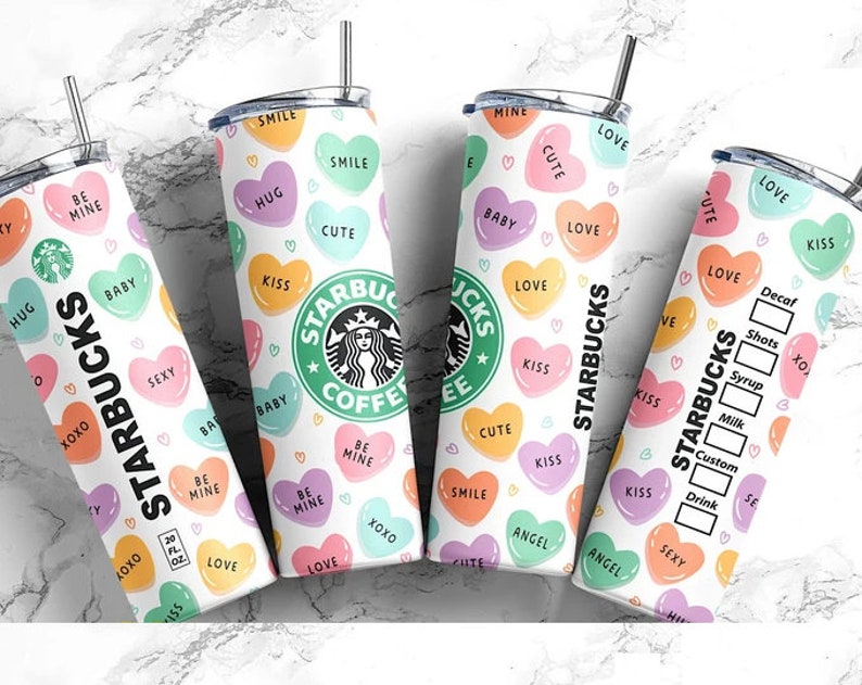 Starbucks Valentines Tumbler, Candy Hearts Tumbler 20 Oz Skinny Tumbler