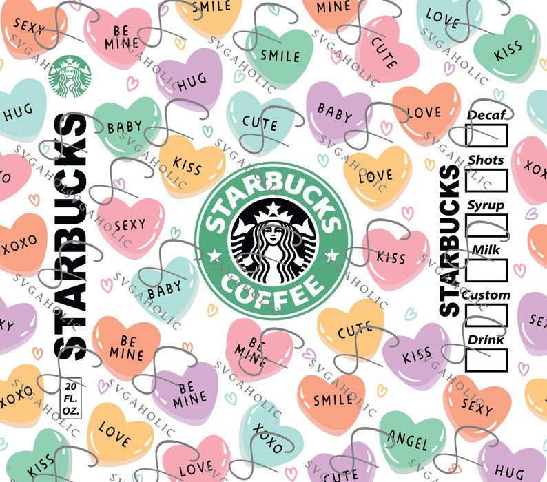 Starbucks Valentines Tumbler, Candy Hearts Tumbler 20 Oz Skinny Tumbler