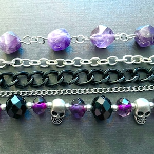 Multi-Strand Skulls, Stones, and Chains Bracelet