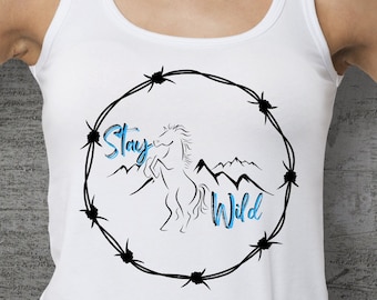 Stay Wild Racerback Tank Top, Western Tank Top, Wild Child, Stay Wild Horse Tank Top, Womens Western Tank Top