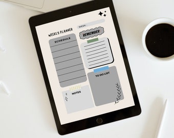 Wöchentlicher Studienplaner, Wochenplaner für Studenten, Checkliste für das Studium und Organizer, Weekly College Planner