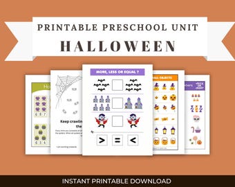 Halloween Preschool Printable Unit | Numbers, Adding, Patterns, Fine Motor Skills | Preschool Curriculum