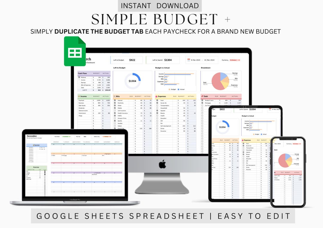 Simple Budget Planner for Google Sheets, Monthly Budget Spreadsheet ...