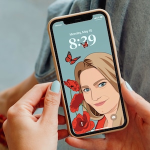 Niestandardowa ilustrowana tapeta na telefon | Rysowane ręcznie | Pobieranie cyfrowe | Ze zdjęcia | Prezent na urodziny, rocznicę, ślub i nie tylko