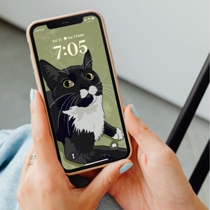Custom Pet Portrait Phone Wallpaper | Hand-Drawn | Digital Download | Dog, Cat Illustration | Gift for Birthday, Anniversary, Wedding & More