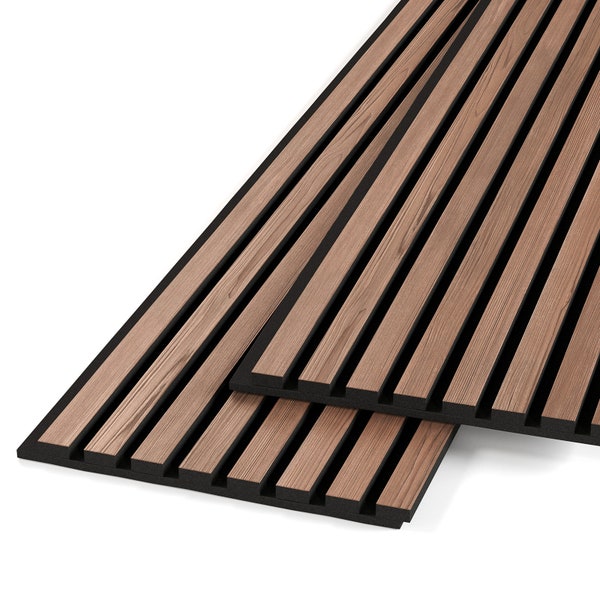 Kansoware Two Acoustic Wood Wall Veneer Slat Panels - Walnut | 94.49 x 12.6" Each | 16.54 sq ft. | Soundproof Paneling | Interior Wall Decor