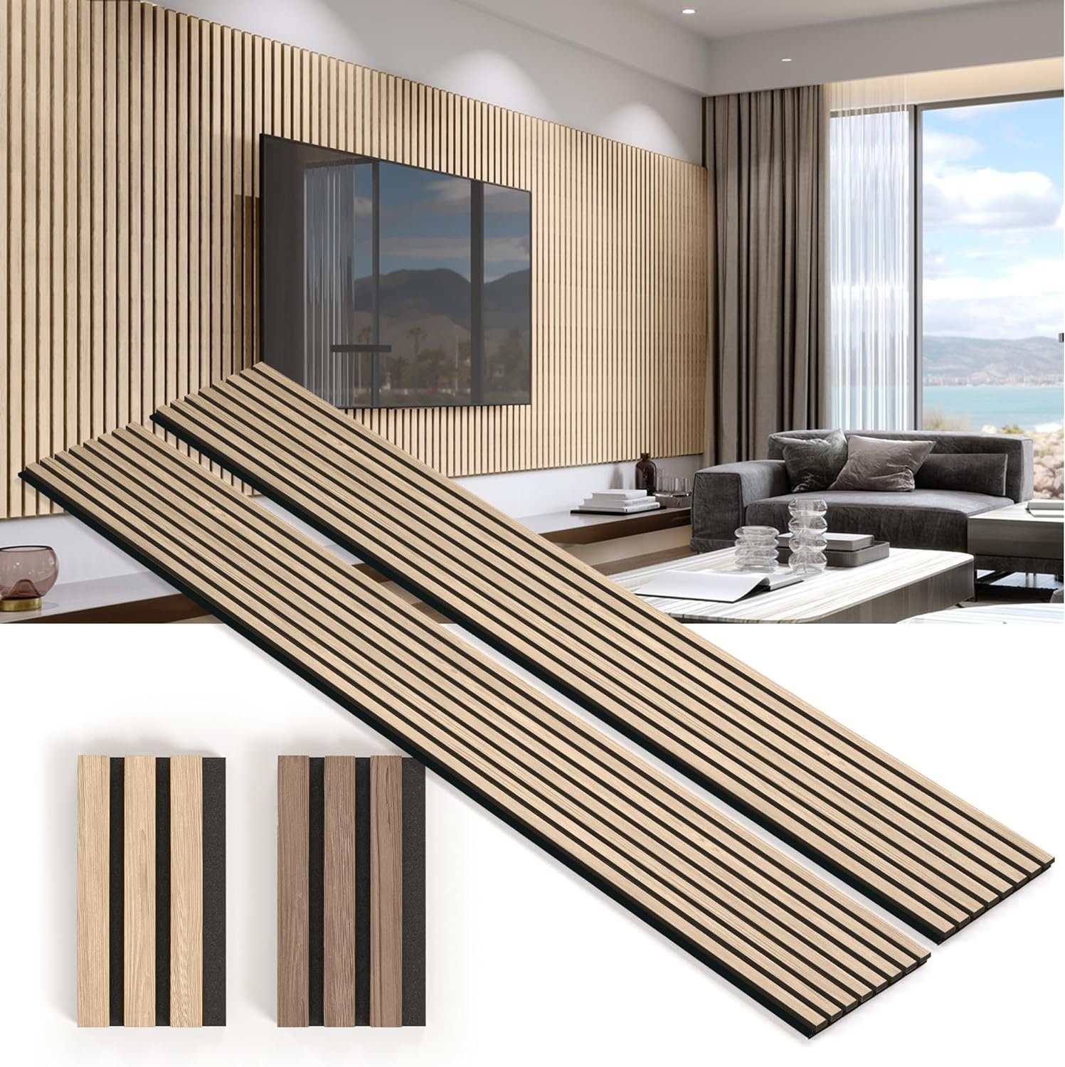 Woody Walls Acoustic Wood Wall Panels for Interior Wall Decor | Set of 2  Seamless Joint Wood Panels for Walls | DIY Wood Slat Wall | 3D Wall Panel