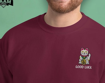 Sudadera unisex bordada con el gato de la suerte Maneki-Neko de dedo medio