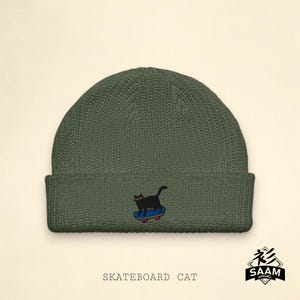 Skateboarding Cat Embroidered Fisherman Beanie