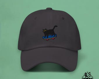 Skateboarding Cat Embroidery Dad Hat