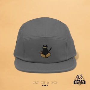 Cappello a cinque pannelli Cat in a Box - Ricamo di gatto seduto in una scatola di cartone - Regalo per amanti dei gatti Derpy - Cappello per mamma di gatti