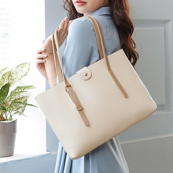 Leather Laptop Shoulder Bag | Womans tote laptop bag | Simple minimalist ladies laptop bag Macbook case sleeve | Womans laptop handbag