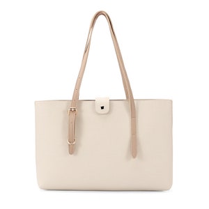 Sac à bandoulière en cuir pour ordinateur portable Sac fourre-tout pour ordinateur portable pour femme Sacoche pour ordinateur portable simple et minimaliste pour femme Housse pour MacBook Sac à main pour ordinateur portable pour femme Beige