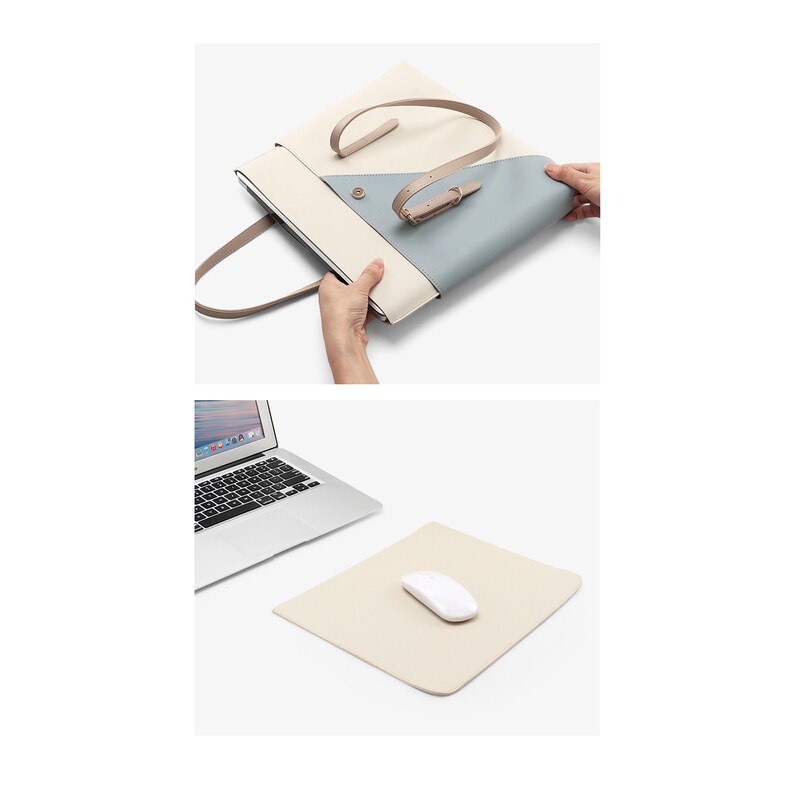 Leather Laptop Shoulder Bag Womans tote laptop bag Simple minimalist ladies laptop bag MacBook case sleeve Womans laptop handbag image 7