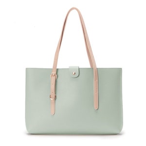 Sac à bandoulière en cuir pour ordinateur portable Sac fourre-tout pour ordinateur portable pour femme Sacoche pour ordinateur portable simple et minimaliste pour femme Housse pour MacBook Sac à main pour ordinateur portable pour femme Green