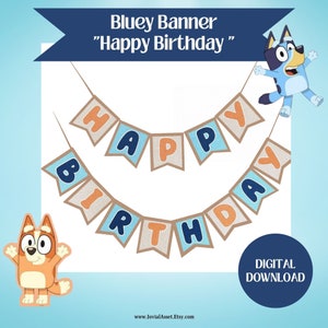 Bluey Invitation  Feliz primer cumpleaños, Kits imprimibles para