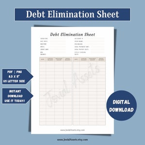 Debt Tracker Debt Elimination Sheet Editable and Printable Debt Template Debt Payoff Tracker Debt Spreadsheet Money Planner Budget Sheet