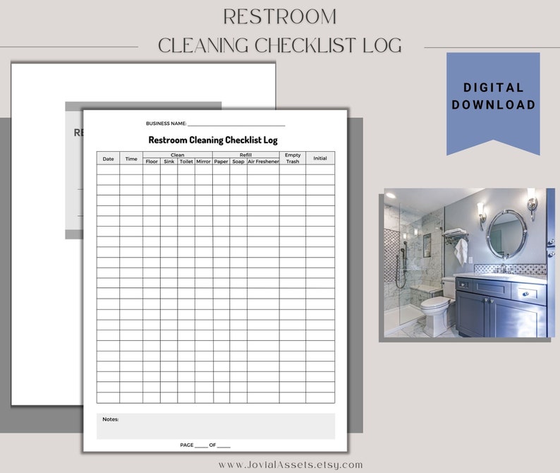 Bathroom Cleaning Checklist Log: Business Printable (digital Download