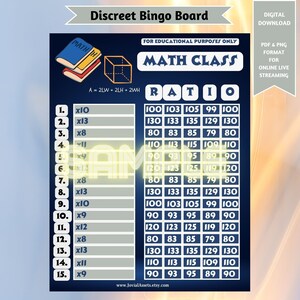 Math Class Bingo Board Discreet Bingo Board PYP BNO WTA Bingo Board Lines 1-15 Bingo Board Digital Bingo Board High Limit Bingo with Profits