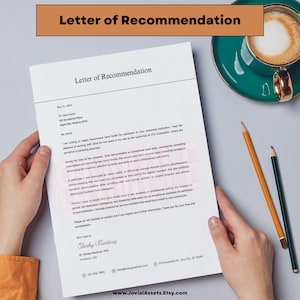 Plantilla de carta de recomendación profesional Carta de referencia personalizable Recomendación universitaria Recomendación de empleado imprimible