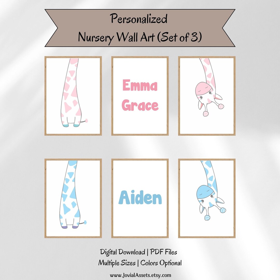 Personalized Giraffe Nursery Art Set: Baby Room Decor (digital Download ...