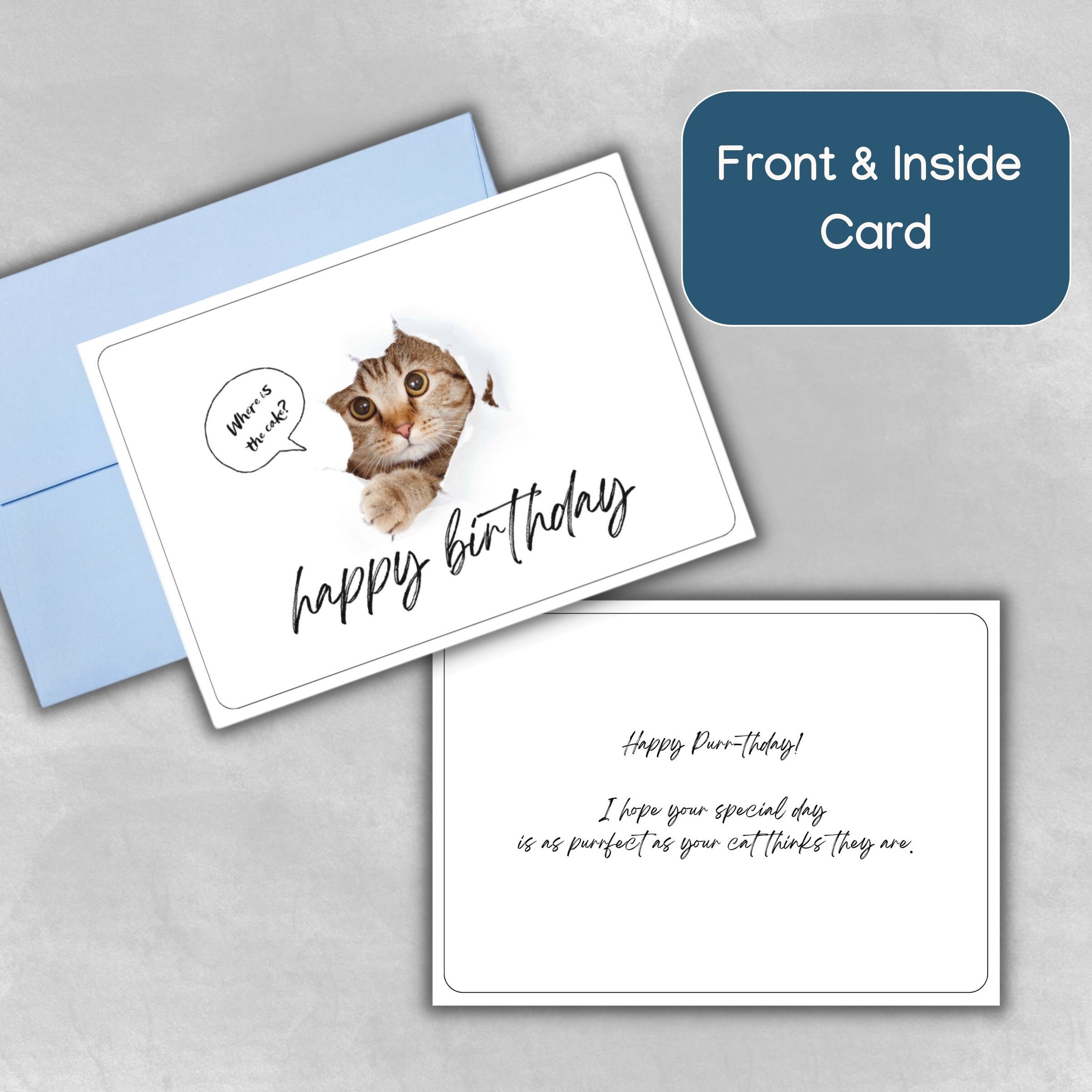 Birthday Card Cat Birthday Card Cute Cat Card Printable Birthday Card ...