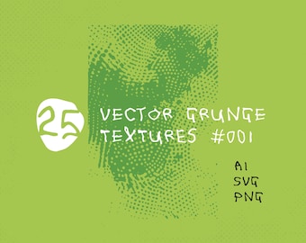 25 Grunge Halftone Vector Textures - Distressed Overlay Pack - AI SVG PNG - Wydrukowalne tła do plakatów, gadżetów, brandingu