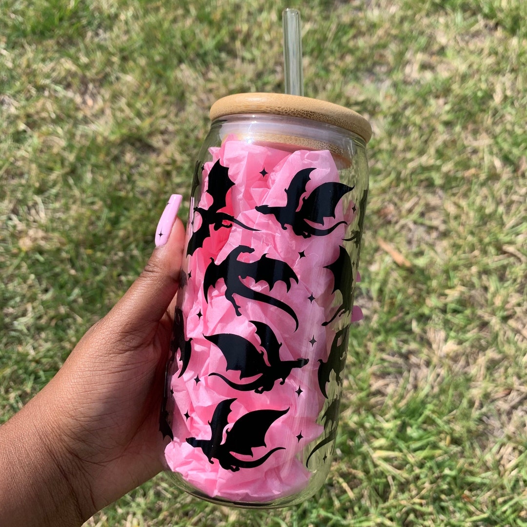 Black Dragon Glass Cup, Fantasy Lovers Tumbler, Dungeons and Dragons Gift Idea, Dragon Desk