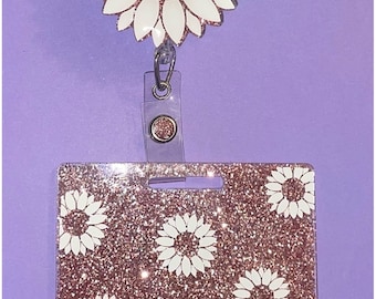 Sunflower badge reel and buddy with glitter