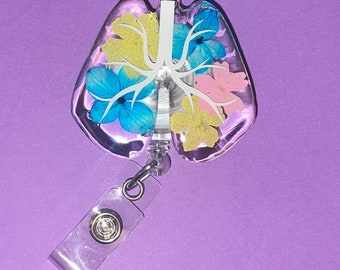 Floral anatomical lungs badge reel respiratory therapy pulmonary