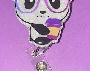 Panda with coffee badge reel