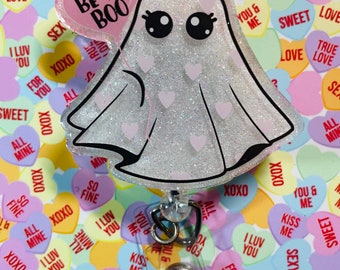 Be my boo Valentine’s cute ghost vet tech badge reel