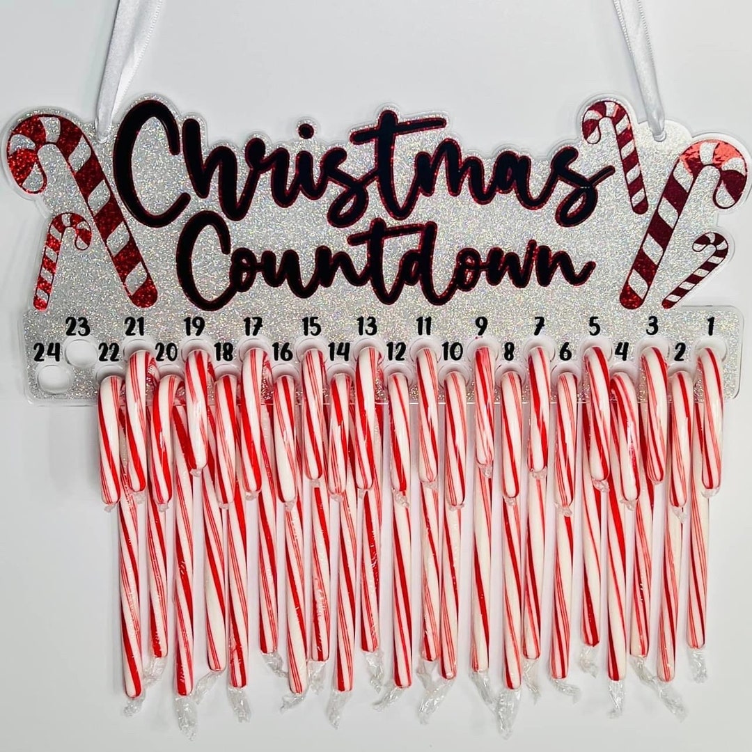 Acrylic Christmas Candy Cane Countdown Sign Advent Calendar Glitter