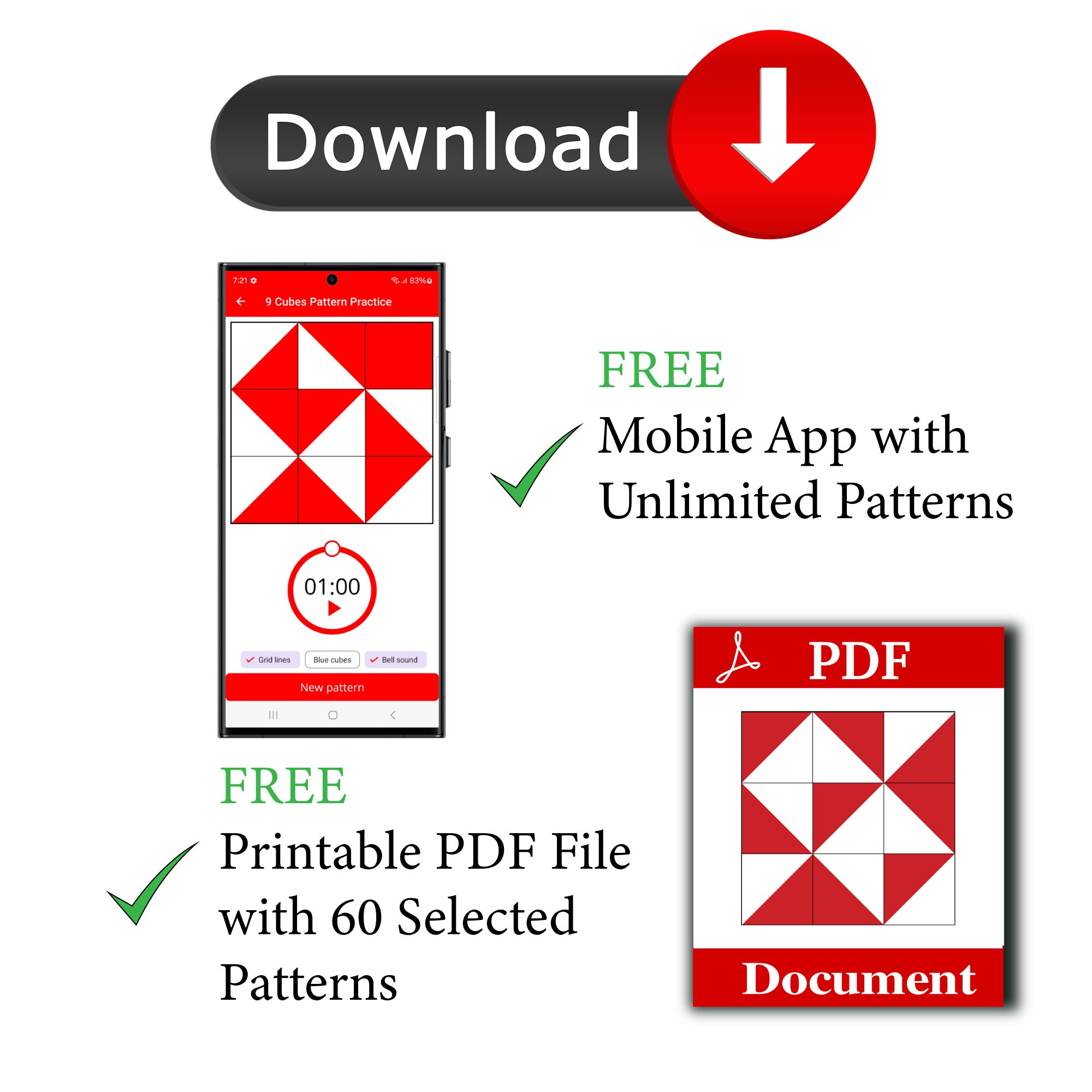 IQ Test Cubes coral Red Version Study for Blockdesign Test and