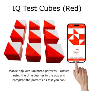 IQ Test Cubes (Red) - study for block-design test with 9 kohs cubes, wppsi, wais-iv and wisc-v prep