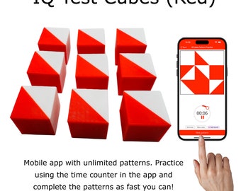 IQ Test Cubes (rojo): estudio para prueba de diseño de bloques con 9 cubos kohs, preparación wppsi, wais-iv y wisc-v