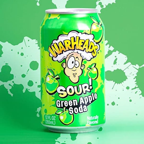 Warheads Soda Sour Green Apple 12 OZ Can