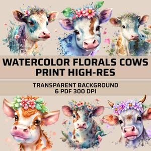Watercolor Cow Wall Art, Floral Cow Print, Farmhouse Kitchen Decor, Country Animal Painting, Rustic Printable Wall Art
