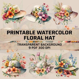 Clipart di cappello floreale - Cappello di fiori ad acquerello, download digitale, arte stampabile ad alta risoluzione